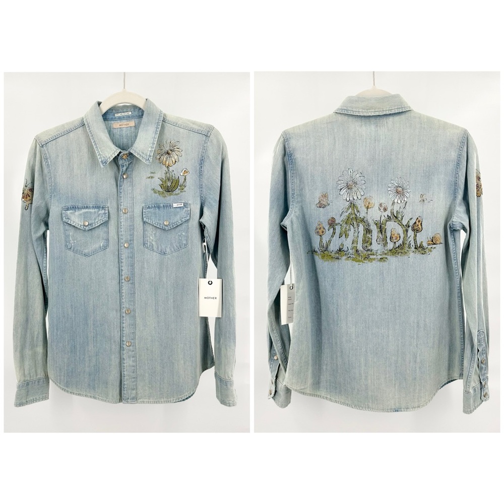 MOTHER The Honey Mushroom Denim Shirt in Wild NWT